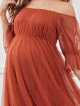 Plus Size Off-Shoulder Tulle Double Skirt Maxi Maternity Dress – Burnt Orange