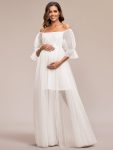 Sheer Off-Shoulder Double Skirt Maxi Maternity Dress – Cream