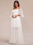 Sheer Off-Shoulder Double Skirt Maxi Maternity Dress – Cream