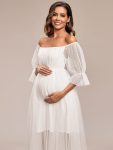 Sheer Off-Shoulder Double Skirt Maxi Maternity Dress – Cream