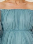 Plus Size Off-Shoulder Tulle Double Skirt Maxi Maternity Dress – Dusty Blue