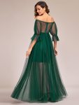 Sheer Off-Shoulder Double Skirt Maxi Maternity Dress – Dark Green