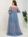 Plus Size Off-Shoulder Tulle Double Skirt Maxi Maternity Dress – Dusty Navy