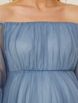 Plus Size Off-Shoulder Tulle Double Skirt Maxi Maternity Dress – Dusty Navy