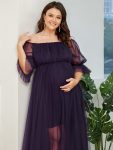 Plus Size Off-Shoulder Tulle Double Skirt Maxi Maternity Dress – Dark Purple