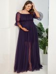 Plus Size Off-Shoulder Tulle Double Skirt Maxi Maternity Dress – Dark Purple