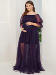 Plus Size Off-Shoulder Tulle Double Skirt Maxi Maternity Dress – Dark Purple