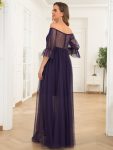 Sheer Off-Shoulder Double Skirt Maxi Maternity Dress – Dark Purple