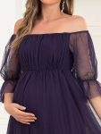 Sheer Off-Shoulder Double Skirt Maxi Maternity Dress – Dark Purple