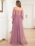 Sheer Off-Shoulder Double Skirt Maxi Maternity Dress – Purple Orchid