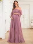 Sheer Off-Shoulder Double Skirt Maxi Maternity Dress – Purple Orchid