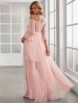 Sheer Off-Shoulder Double Skirt Maxi Maternity Dress – Pink