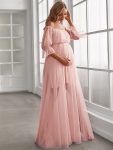 Sheer Off-Shoulder Double Skirt Maxi Maternity Dress – Pink