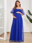 Short Balloon Sleeve Sheer Polka Dot A-Line Maternity Dress – Sapphire Blue