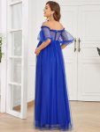 Short Balloon Sleeve Sheer Polka Dot A-Line Maternity Dress – Sapphire Blue