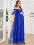 Short Balloon Sleeve Sheer Polka Dot A-Line Maternity Dress – Sapphire Blue