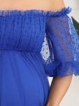 Short Balloon Sleeve Sheer Polka Dot A-Line Maternity Dress – Sapphire Blue