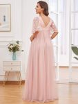 Flutter Sleeve Floor-Length Embroidery Maternity Dress – Pink