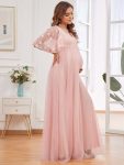 Flutter Sleeve Floor-Length Embroidery Maternity Dress – Pink