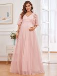 Flutter Sleeve Floor-Length Embroidery Maternity Dress – Pink