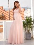 Short Sleeve Sequin Floor-Length Empire Waist Maternity Dress - Pink