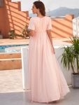 Short Sleeve Sequin Floor-Length Empire Waist Maternity Dress – Pink