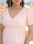 Short Sleeve Sequin Floor-Length Empire Waist Maternity Dress – Pink