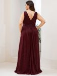 Double V Neck Floor Length Sparkly Evening Dresses for Party – Burgundy