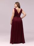 Double V Neck Maxi Long Plus Size Sparkly Evening Dresses for Party – Burgundy