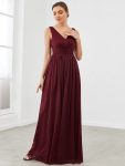 Double V Neck Floor Length Sparkly Evening Dresses for Party – Burgundy