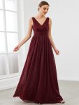 Double V Neck Floor Length Sparkly Evening Dresses for Party – Burgundy