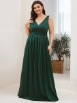 Double V Neck Floor Length Sparkly Evening Dresses for Party – Dark Green