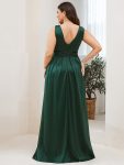 Double V Neck Floor Length Sparkly Evening Dresses for Party – Dark Green