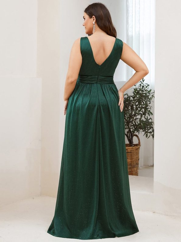 Double V Neck Floor Length Sparkly Evening Dresses for Party - Dark Green