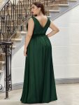 Double V Neck Floor Length Sparkly Evening Dresses for Party – Dark Green