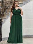 Double V Neck Maxi Long Plus Size Sparkly Evening Dresses for Party – Dark Green