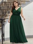 Double V Neck Maxi Long Plus Size Sparkly Evening Dresses for Party – Dark Green