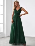 Double V Neck Floor Length Sparkly Evening Dresses for Party - Dark Green