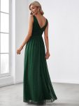 Double V Neck Floor Length Sparkly Evening Dresses for Party – Dark Green