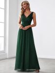 Double V Neck Floor Length Sparkly Evening Dresses for Party – Dark Green