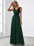 Double V Neck Floor Length Sparkly Evening Dresses for Party – Dark Green