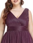 Double V Neck Floor Length Sparkly Evening Dresses for Party – Dark Purple