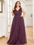 Double V Neck Maxi Long Plus Size Sparkly Evening Dresses for Party – Dark Purple