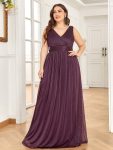 Double V Neck Maxi Long Plus Size Sparkly Evening Dresses for Party – Dark Purple