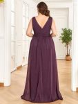 Double V Neck Maxi Long Plus Size Sparkly Evening Dresses for Party – Dark Purple