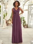 Double V Neck Floor Length Sparkly Evening Dresses for Party – Dark Purple