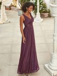 Double V Neck Floor Length Sparkly Evening Dresses for Party – Dark Purple