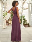 Double V Neck Floor Length Sparkly Evening Dresses for Party – Dark Purple