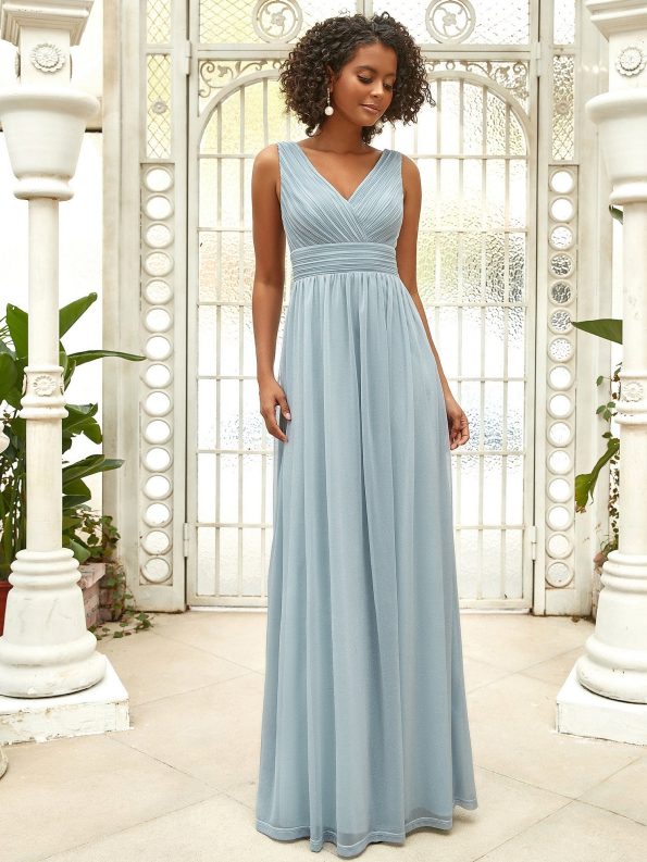 Double V Neck Floor Length Sparkly Evening Dresses for Party - Mist