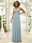 Double V Neck Floor Length Sparkly Evening Dresses for Party - Mist